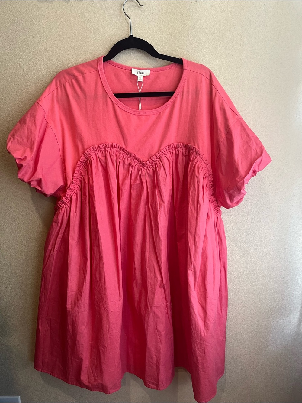 Oddi Pink Short-Sleeve Smocked Bust Dress